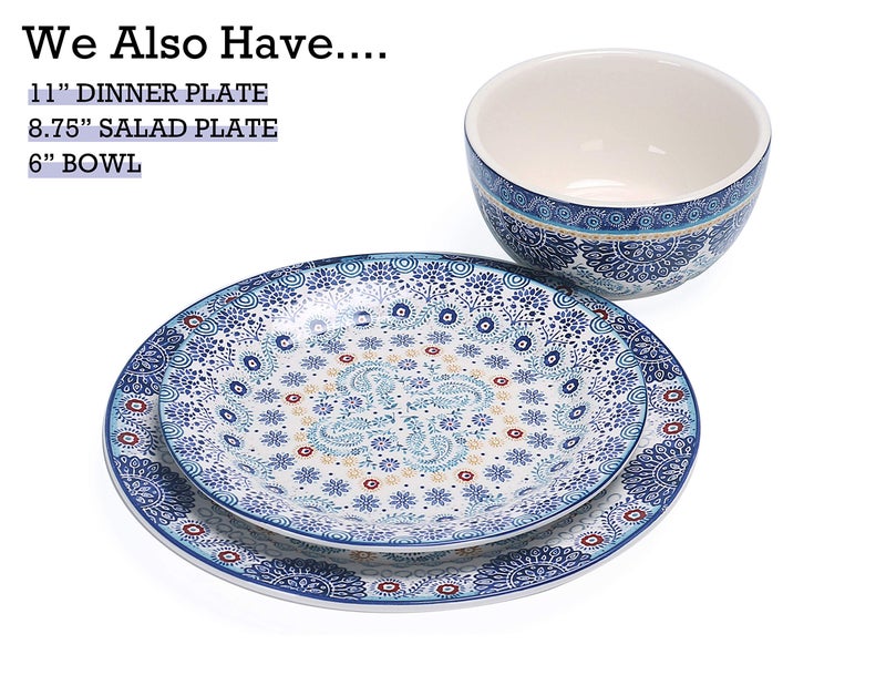 Bico Blue Talavera Dinner Plates Set of 4, 11 Inch Large Ceramic Plates for Pasta, Steak, Stylish Serving Dishes, Microwave and Dishwasher Safe, Gift for Housewarming and Thanksgiving - Image 4